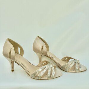 High Heel Dress Shoes Satin Rhinestones Rose Gold Never Worn Wedding Prom Party